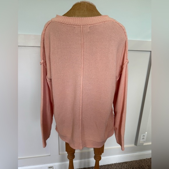 Natural Reflections Women’s Peach pink  Knit Sweater 1/4 Button Up Size Medium - Picture 4 of 9
